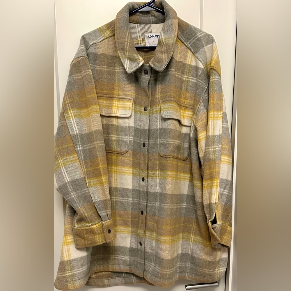 Old Navy Plaid Shacket/Jacket - Gray, Yellow, White. plus size 3X